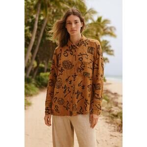 Chico's Brown Black Asian Print Linen Button Shacket 3